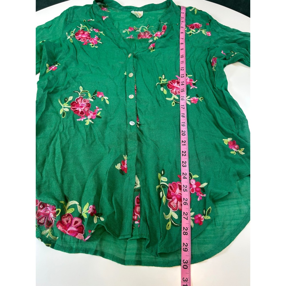 Green Floral Embroidered Button Down Blouse XL - Picture 7 of 7